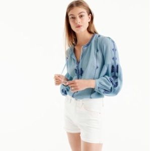J. Crew Sky Blue Navy Long Sleeve Peasant Blouse 4
